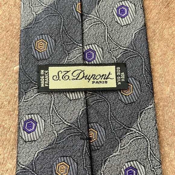 ST Dupont Silk Tie Made in France Diagonal Stripe Art Deco - Picture 5 of 5